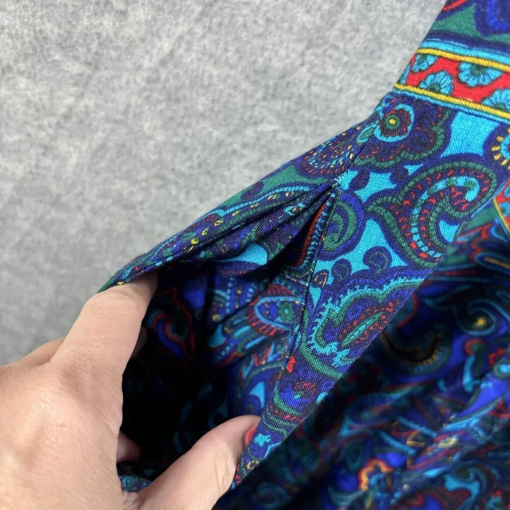 70s‎ Dress M/L Hippy Paisley Vintage Floral Boho Maxi Long Sleeve Blue Purple
